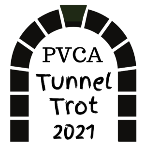 Words "PVCA Tunnel Trot 2021" inside a black and white illustration of a tunnel