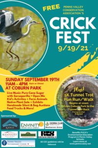 Crickfest Poster with image of a Great Blue Heron flying and text information about the event